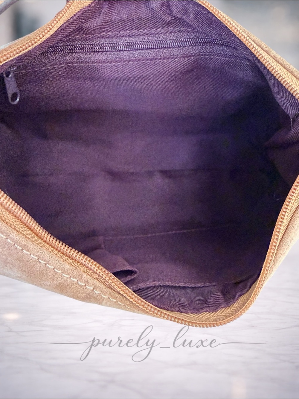 Suede Shoulder Bag in Tan with Buckle Detail - Picture 4 of 4